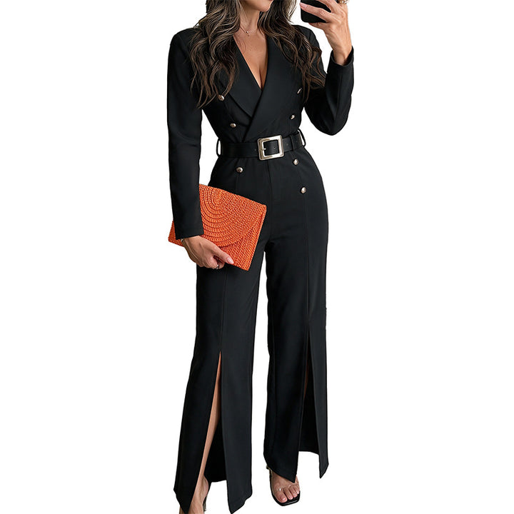 Damen Eleganter Jumpsuit mit Gürtel und Schlitz Echo Archiv