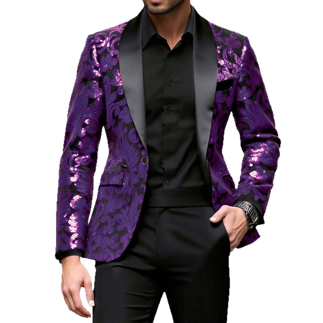 Herren Funkelnder Pailletten-Blazer mit floralem Design Echoarchiv