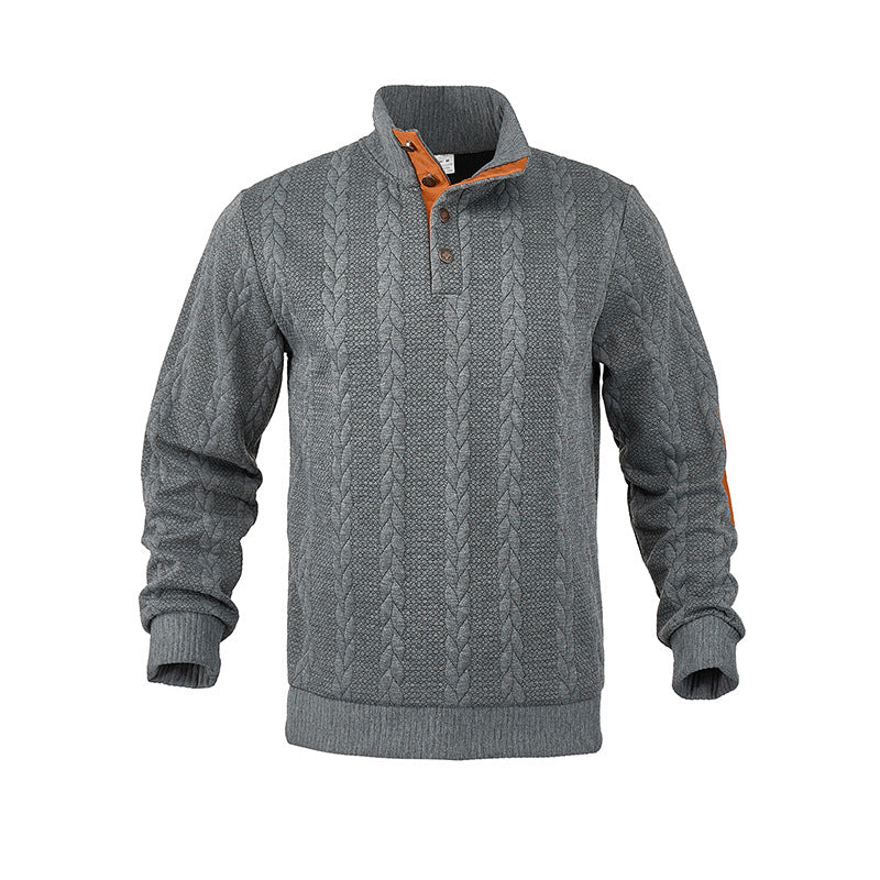 Herren Strickpullover mit modischem Stehkragen und kontrastierenden Knopfdetails Echoarchiv