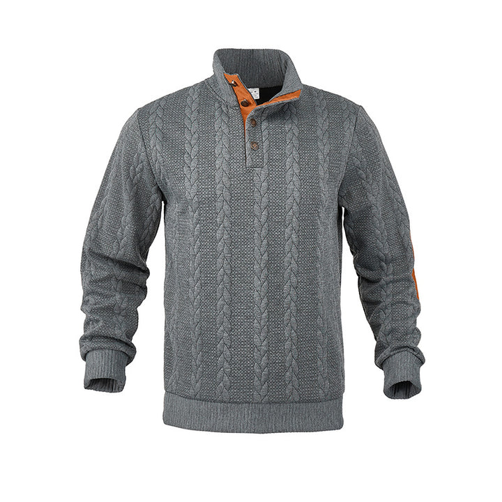 Herren Strickpullover mit modischem Stehkragen und kontrastierenden Knopfdetails Echoarchiv