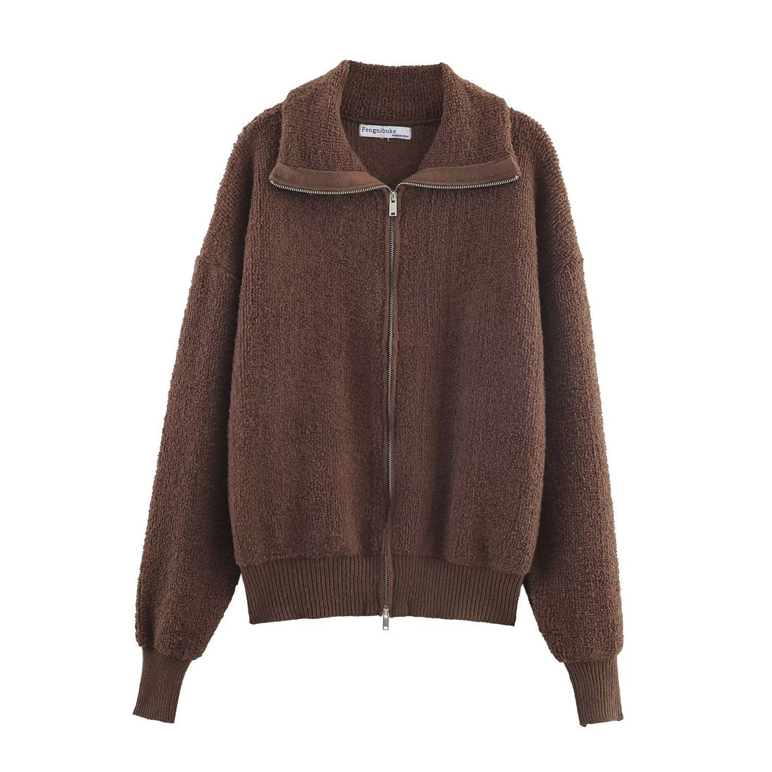 Damen Oversized Teddy-Fleece-Jacke mit Stehkragen und Rippenbund Echoarchiv