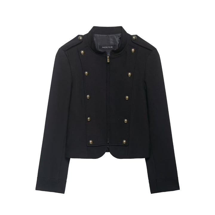 Damen Kurzjacke im Military-Stil mit Stehkragen, Zierknopfleiste und feinem Nadelstreifen Echo Archiv
