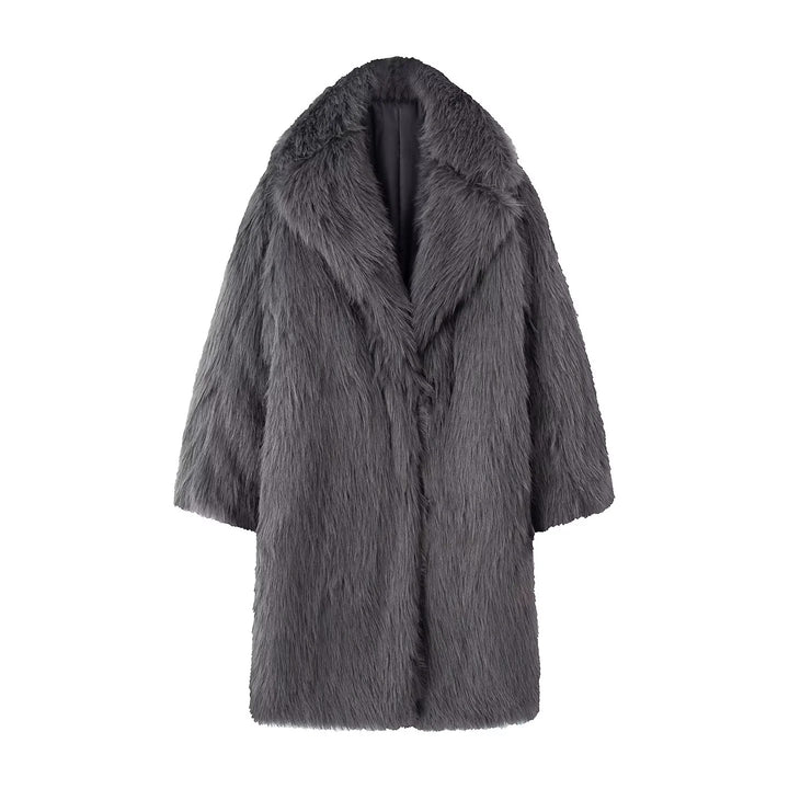 Damen nan langer kuscheliger Kunstfellmantel mit voluminösem Schalkragen und Oversize‑Silhouette Echo Archiv