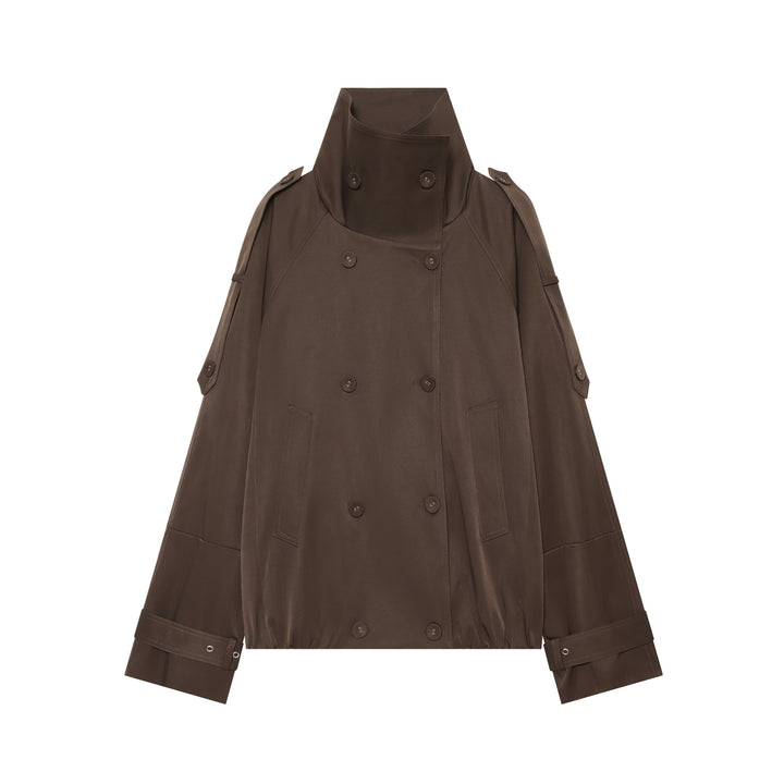 Damen Kurz-Cape-Trench mit hohem Funnelkragen und verstellbaren Ärmelriemen Echoarchiv