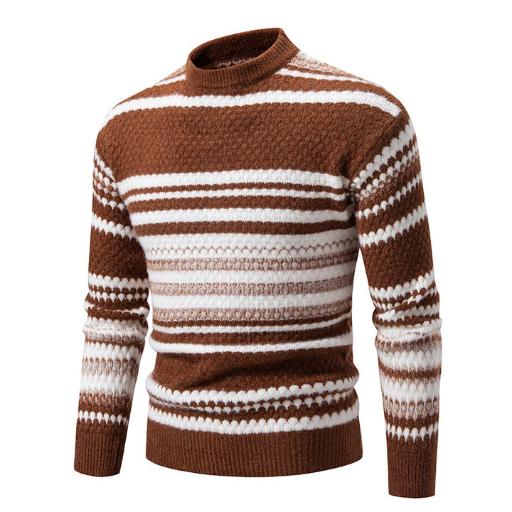 Herren gestreifter Strickpullover mit hohem Stehkragen und weicher Textur Echoarchiv