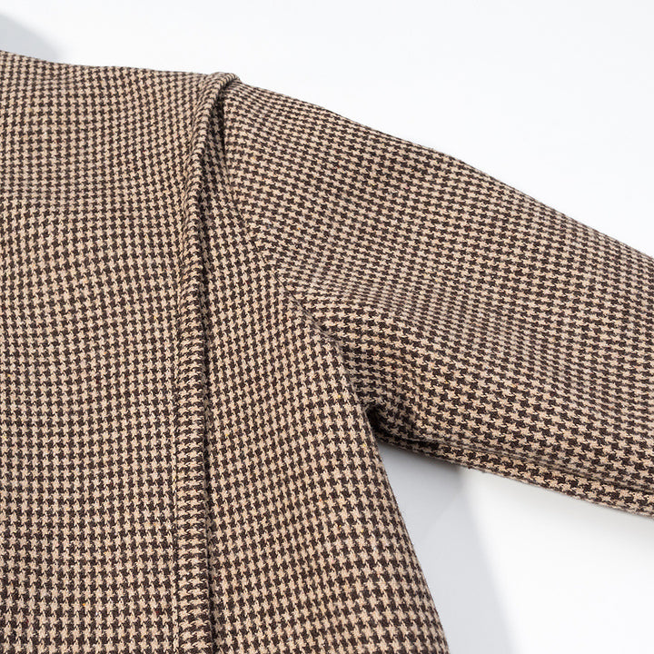 Damen Kurze Boxy-Übergangsjacke im Hahnentritt mit Stehkragen und Gummibund Echoarchiv