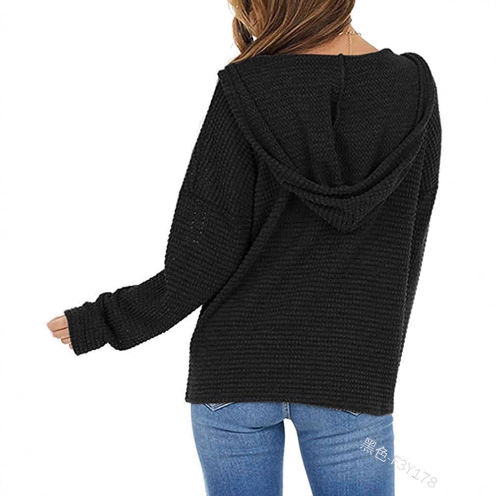 Damen Oversize Waffelstrick-Kapuzenpullover mit Reißverschluss Echoarchiv