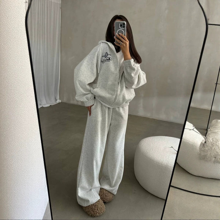 Damen Weiches Oversize-Kapuzen-Sweatjacken-Set mit weiter Jogginghose Echoarchiv