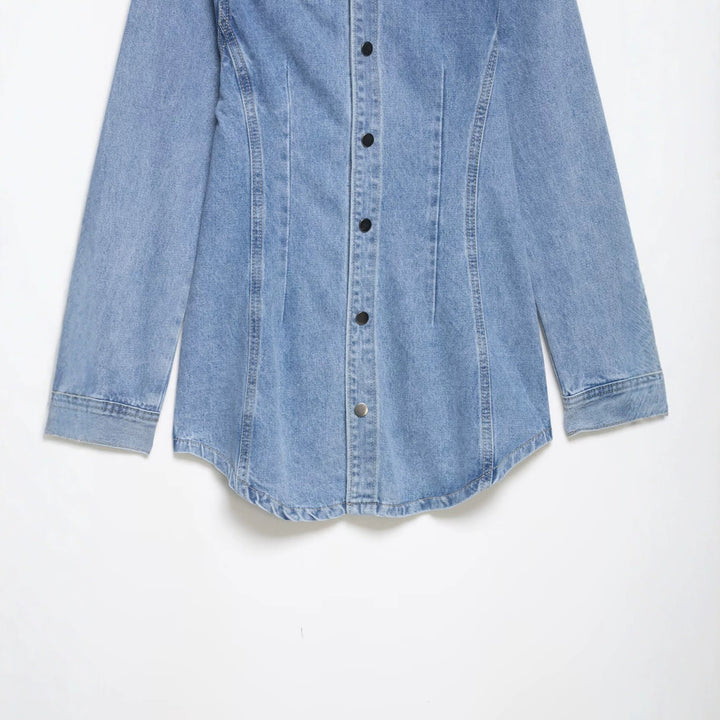 Damen Oversize Denim-Hemdjacke mit taillierten Abnähern und Druckknöpfen Echo Archiv