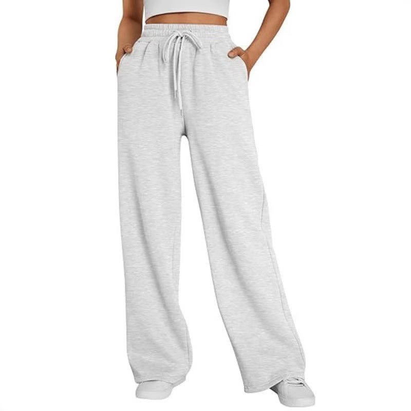 Damen Palazzo-Loungehose mit hoher Taille, elastischem Bund, Kordelzug und tiefen Seitentaschen – Avélisse