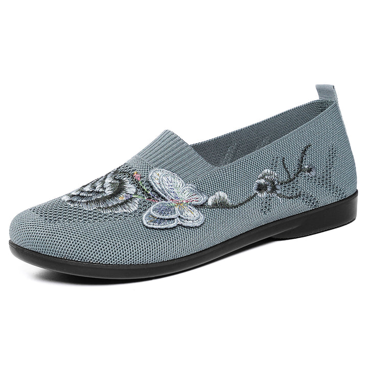 Damen nan bestickter Strick-Slipper mit sockenähnlichem Einstieg, floralem Stickmotiv und gedämpfter Leichtsohle Echo Archiv
