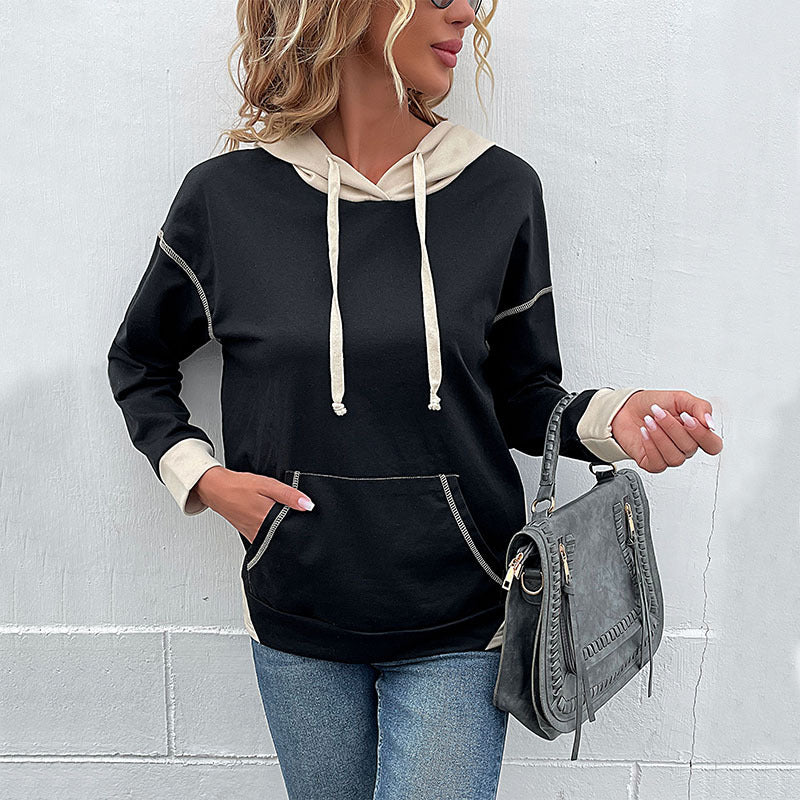 Damen Kapuzenpullover mit Kontrastbesatz, Kängurutasche und lässiger Oversize‑Passform Echoarchiv
