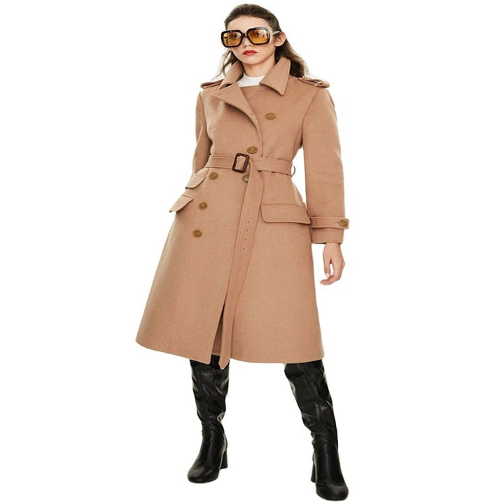 Damen taillierter A‑Linien Trenchcoat aus Woll‑Kaschmirmix mit Taillengürtel und Patten Echoarchiv