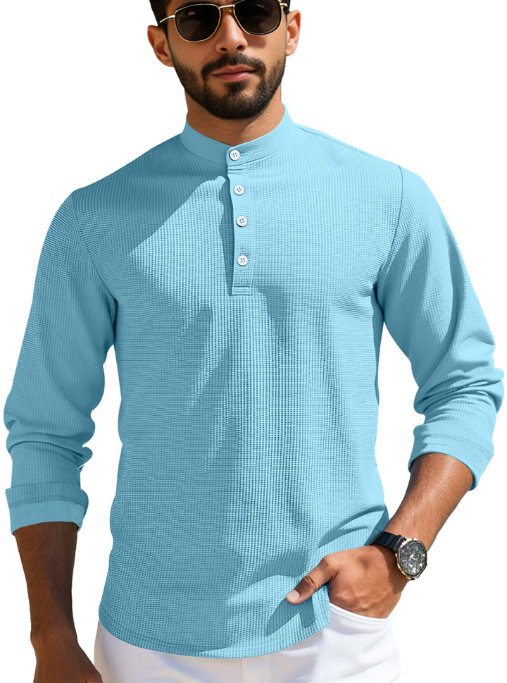 Herren Langearmshirt mit strukturiertem Design und Knopfleiste Echoarchiv