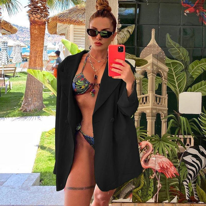 [Damen] Leichter Oversize-Strandblazer als lässiges Cover-Up mit fallendem Revers Echoarchiv