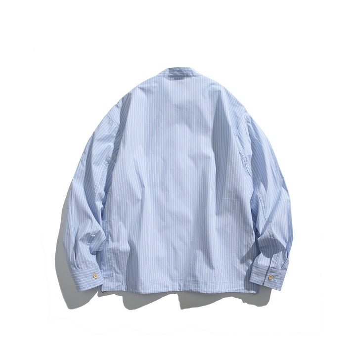 Herren Oversized Hemd im Pullover‑Stil mit Stehkragen, Halbpasse und aufgesetzten Taschen Echoarchiv