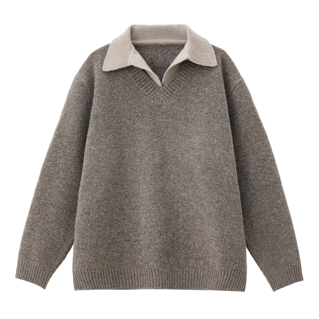 Unisex Oversize Wollmix-Strickpullover mit kontrastierendem Hemdkragen Echo Archiv