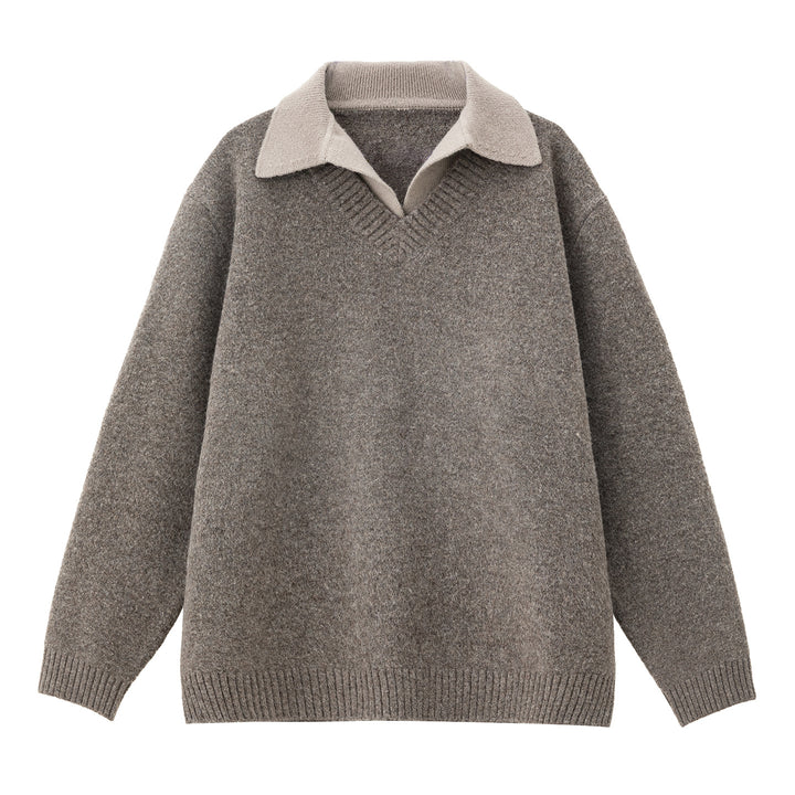 Unisex Oversize Wollmix-Strickpullover mit kontrastierendem Hemdkragen Echo Archiv