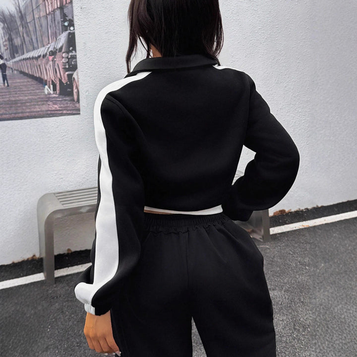 Damen kurzes Sweatshirt mit Halbreißverschluss und elastischer Bund Jogginghose Set – Avérine