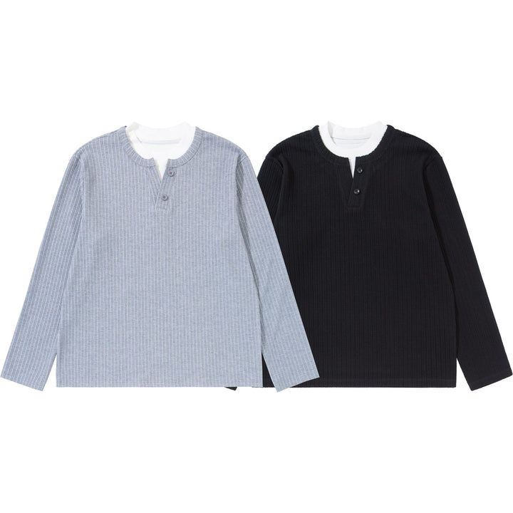 Unisex Feinstrukturierter Rippsweater mit Henley-Ausschnitt Echoarchiv