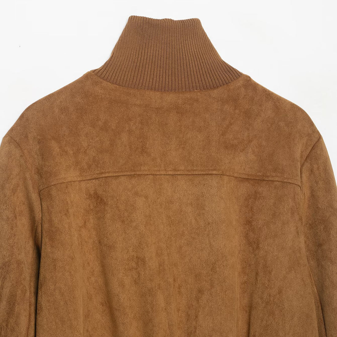 Damen kurzgeschnittene Wildleder-Bomberjacke mit hohem Rippkragen und Pattentaschen Echoarchiv