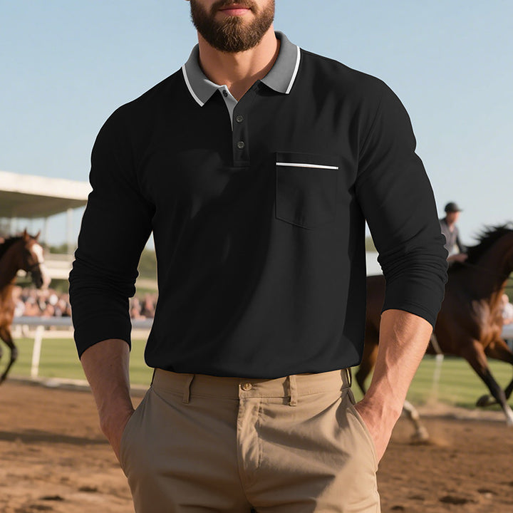 Herren langärmliges Poloshirt mit eleganter Knopfleiste und praktischem Brusttasche Echoarchiv