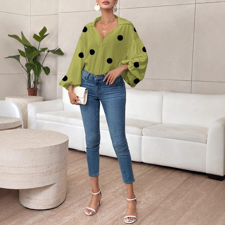 Damen Oversize-Bluse mit voluminösen Puffärmeln und Punktmuster Echo Archiv