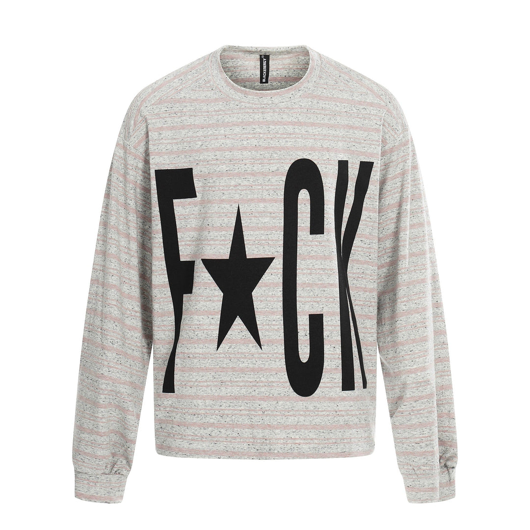Damen Gestreiftes Oversize-Sweatshirt mit großflächigem Typo-Print und Rundhalsausschnitt Echoarchiv