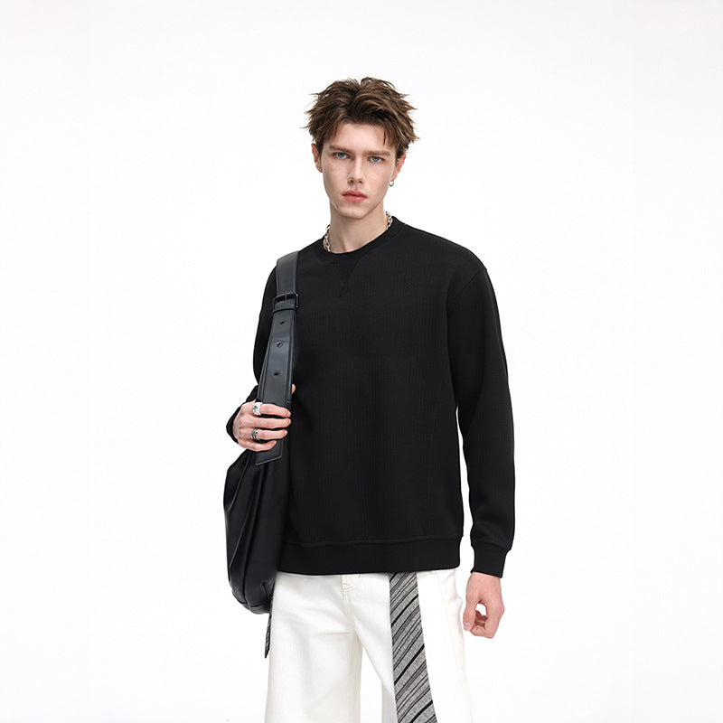 Herren Oversize Waffelstrick-Sweatshirt mit Rundhals, verlängertem Rückensaum und gerippten Bündchen Echo Archiv