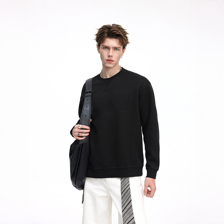 Herren Oversize Waffelstrick-Sweatshirt mit Rundhals, verlängertem Rückensaum und gerippten Bündchen Echo Archiv