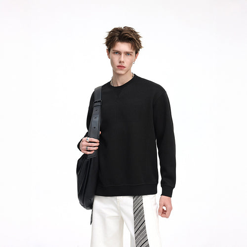 Herren Oversize Waffelstrick-Sweatshirt mit Rundhals, verlängertem Rückensaum und gerippten Bündchen Echo Archiv