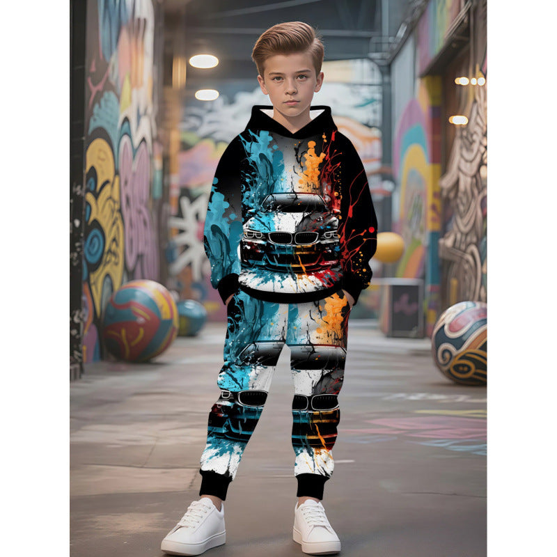 Unisex nan Kinder Jogginganzug mit Kapuzenpullover und detailreichem Auto-Print Echo Archiv