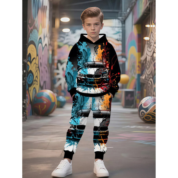 Unisex nan Kinder Jogginganzug mit Kapuzenpullover und detailreichem Auto-Print Echo Archiv
