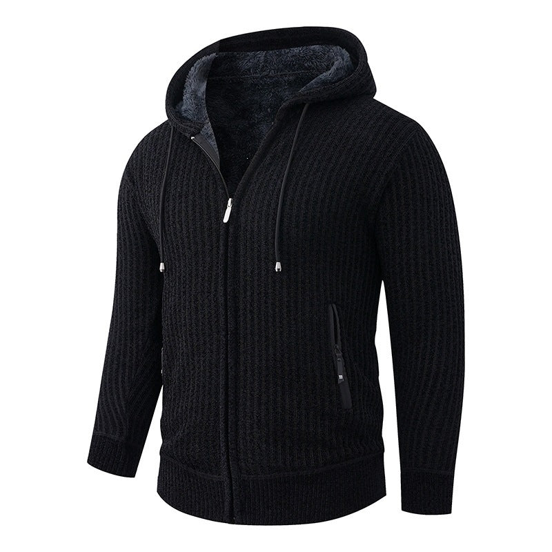 Herren Kapuzen-Strickjacke mit Teddyfutter und durchgehendem Reißverschluss Echo Archiv