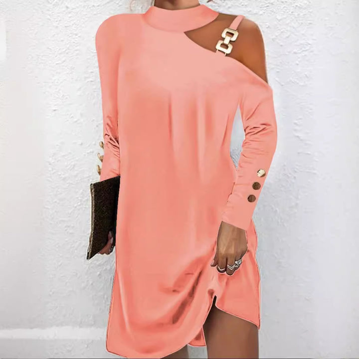 Damen nan asymmetrisches Minikleid mit Stehkragen, Cut-Out-Schulter und Zierkettenträger Echo Archiv