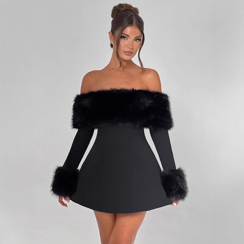 Damen Offshoulder-Kleid mit luxuriöser Futterverzierung und schwingendem Rock Echo Archiv