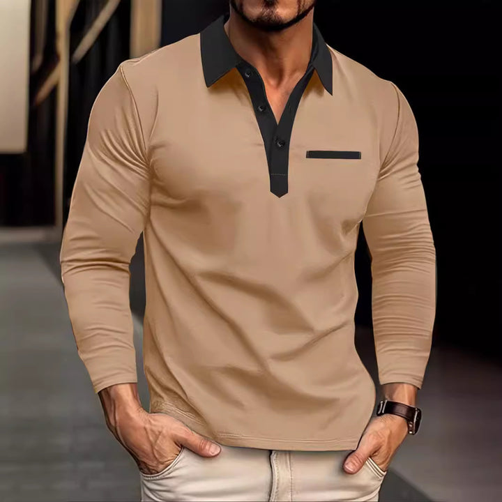 Herren Langarm Poloshirt mit modernem Kragen und praktischer Brusttasche Echoarchiv