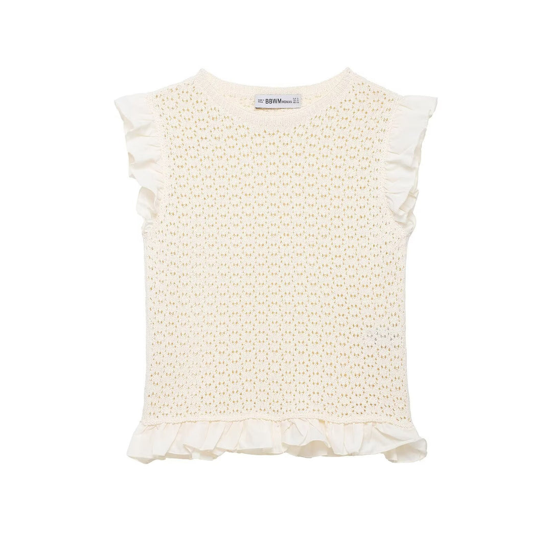 Damen Rüschenshirt mit feiner Lochstickerei und gerafftem Saum Echo Archiv