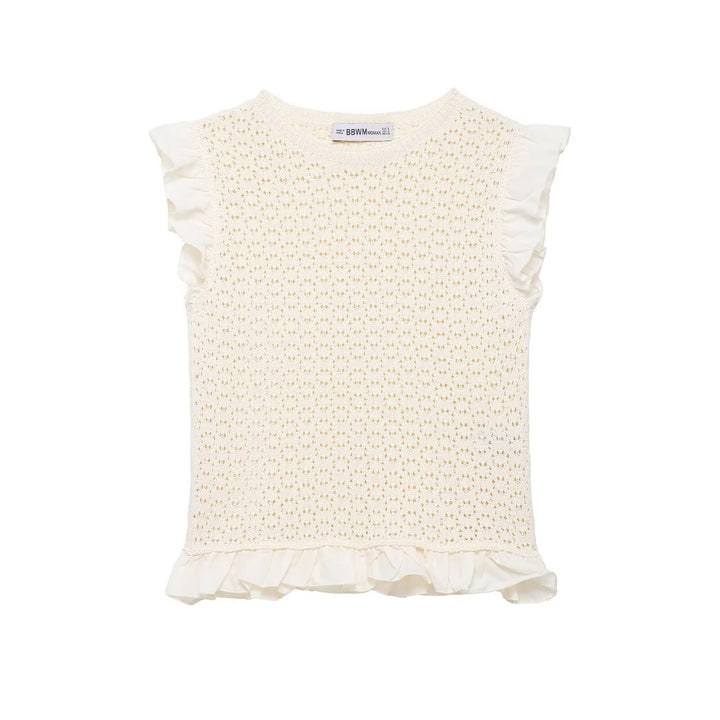 Damen Rüschenshirt mit feiner Lochstickerei und gerafftem Saum Echo Archiv