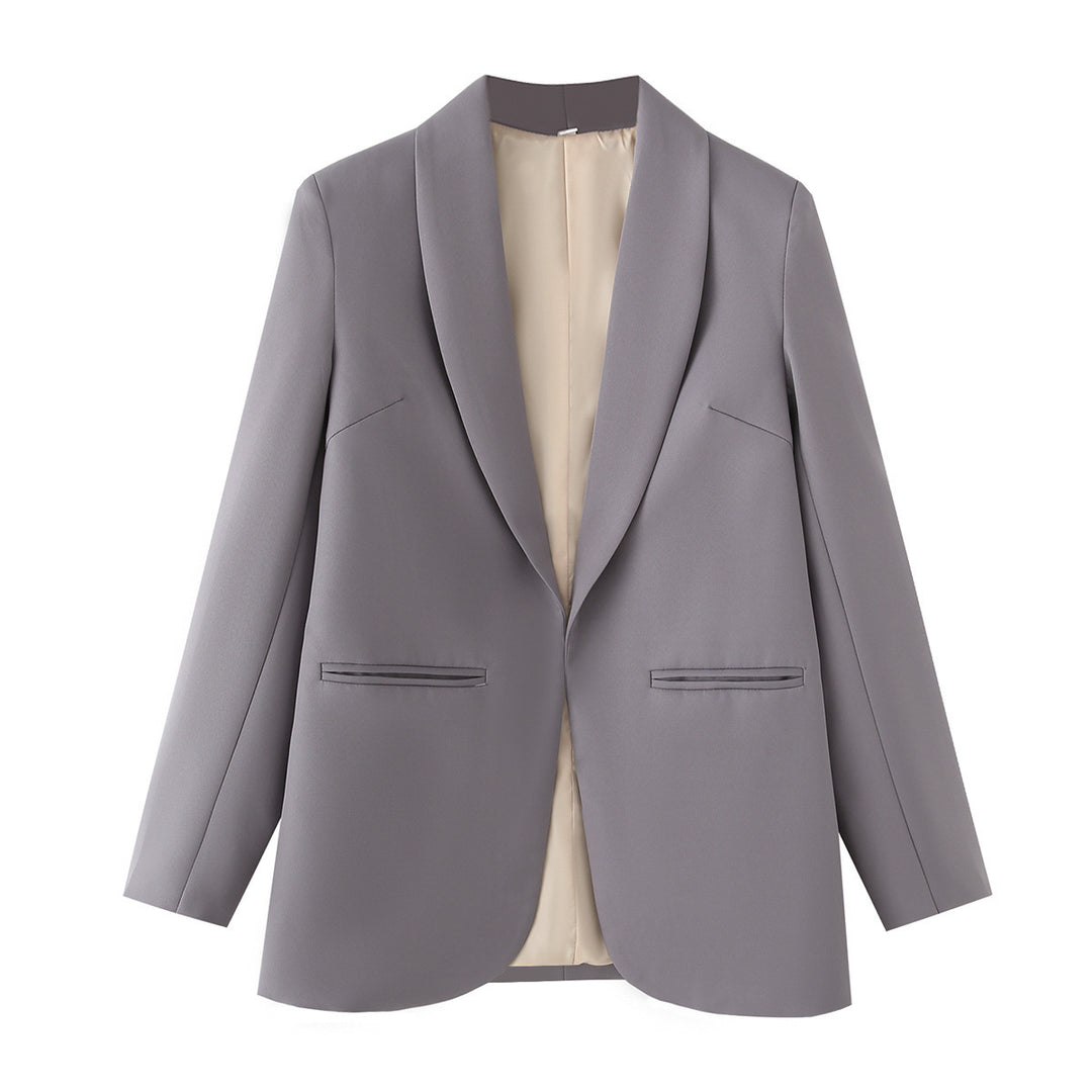 Damen eleganter Longblazer mit Schalkragen, unstrukturiertem Fall und paspelierten Leistentaschen – Valéne