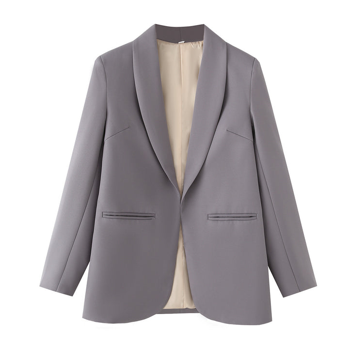 Damen eleganter Longblazer mit Schalkragen, unstrukturiertem Fall und paspelierten Leistentaschen – Valéne
