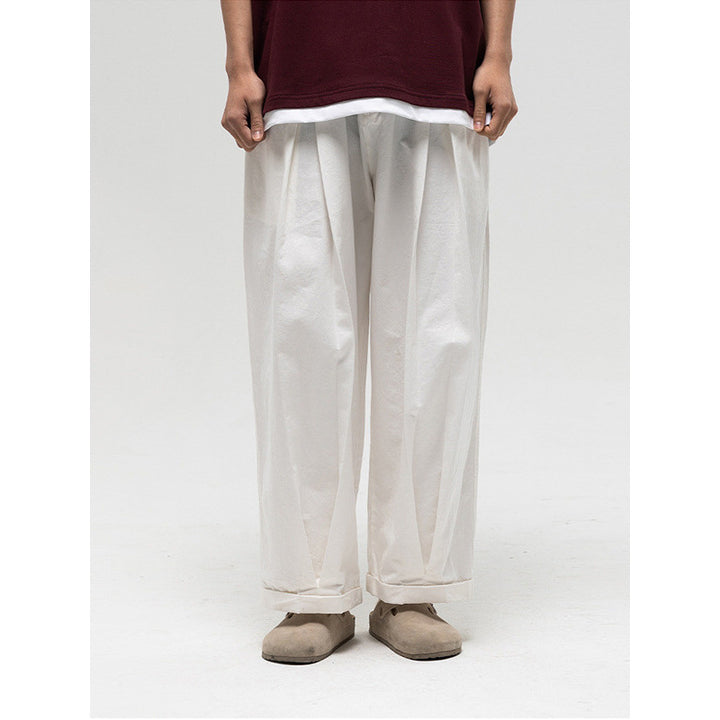 Damen Weite High‑Waist Bundfalten-Hose mit elastischem Kordelbund und gekrempeltem Saum Echo Archiv