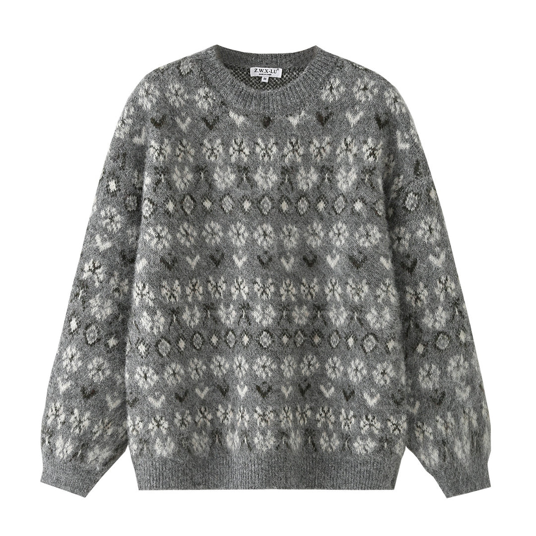 Damen Oversize Mohair-Mix Pullover mit Rundhals und Fair-Isle-Muster Echo Archiv