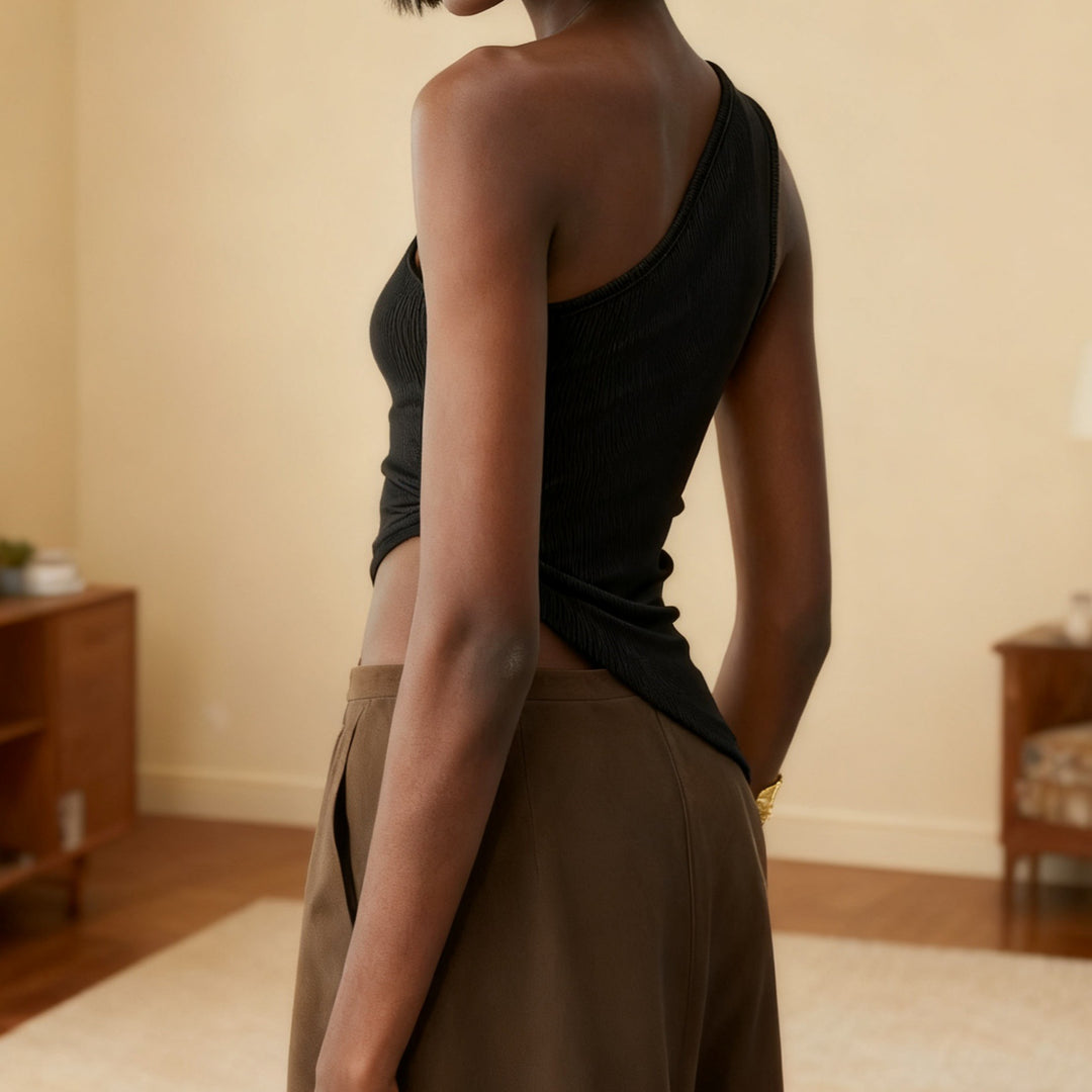 Damen One-Shoulder Top mit eleganter Drapierung und figurbetontem Schnitt Echo Archiv