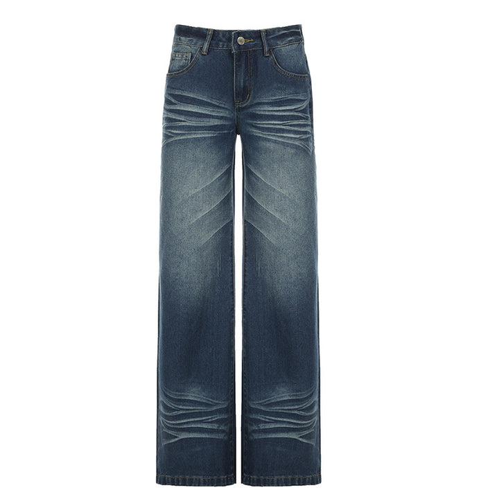 Damen Weite High‑Waist Denim-Jeans mit Used‑Effekt und geradem Bein Echo Archiv