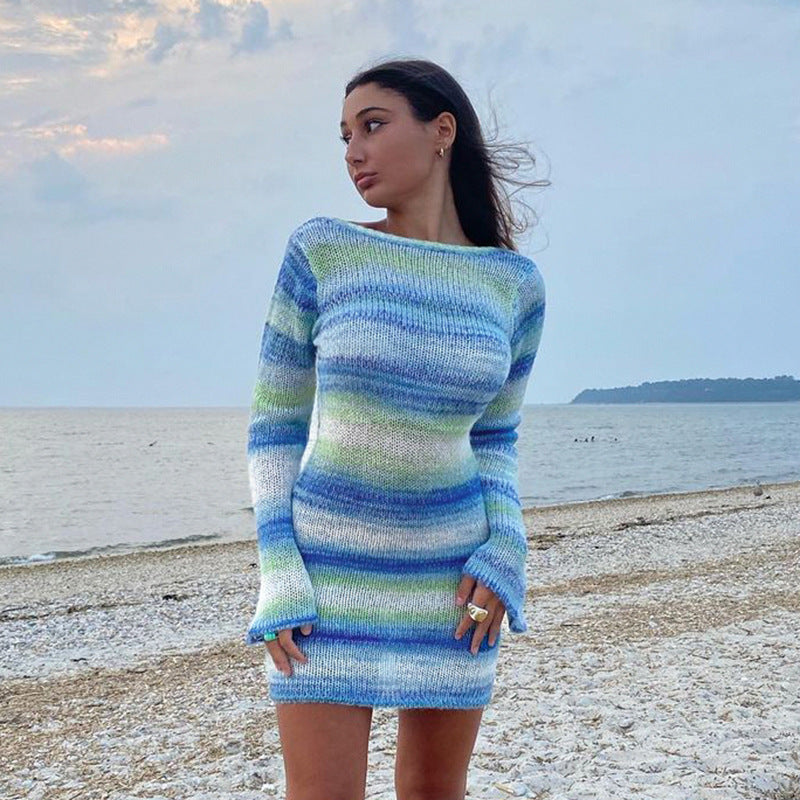 Damen nan figurbetontes Strickminikleid mit Glockenärmeln und seidig leichtem Maschenbild Echo Archiv