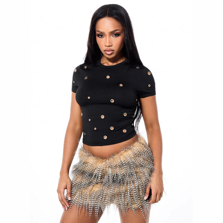 Damen Crop-Top mit Ösen-Detail Echo Archiv