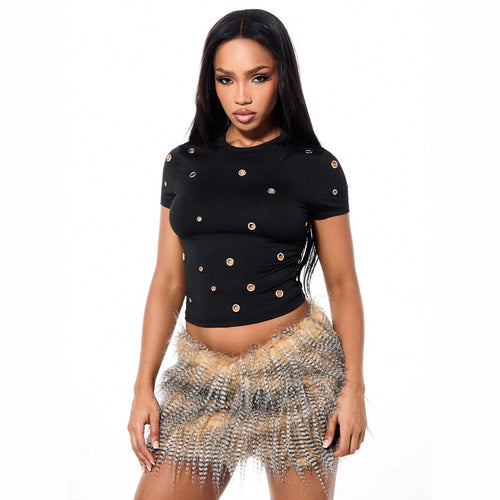 Damen Crop-Top mit Ösen-Detail Echo Archiv