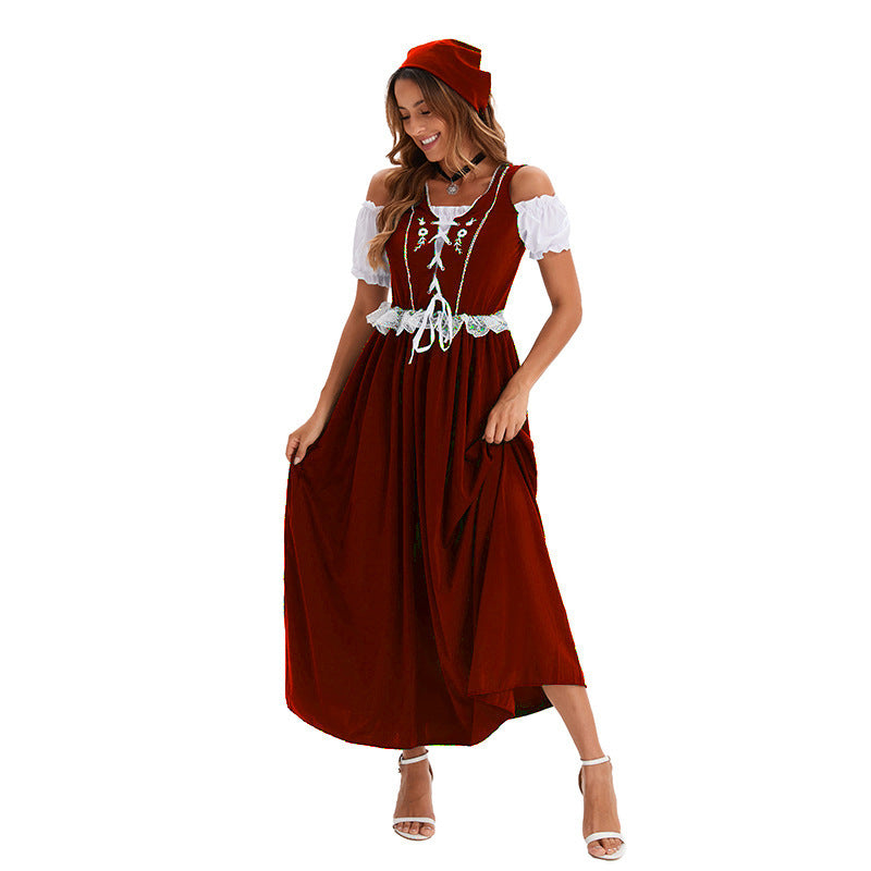 Damen nan langes Trachtenkleid im Dirndlstil mit Corsage-Schnürung und Spitzenbund Echo Archiv