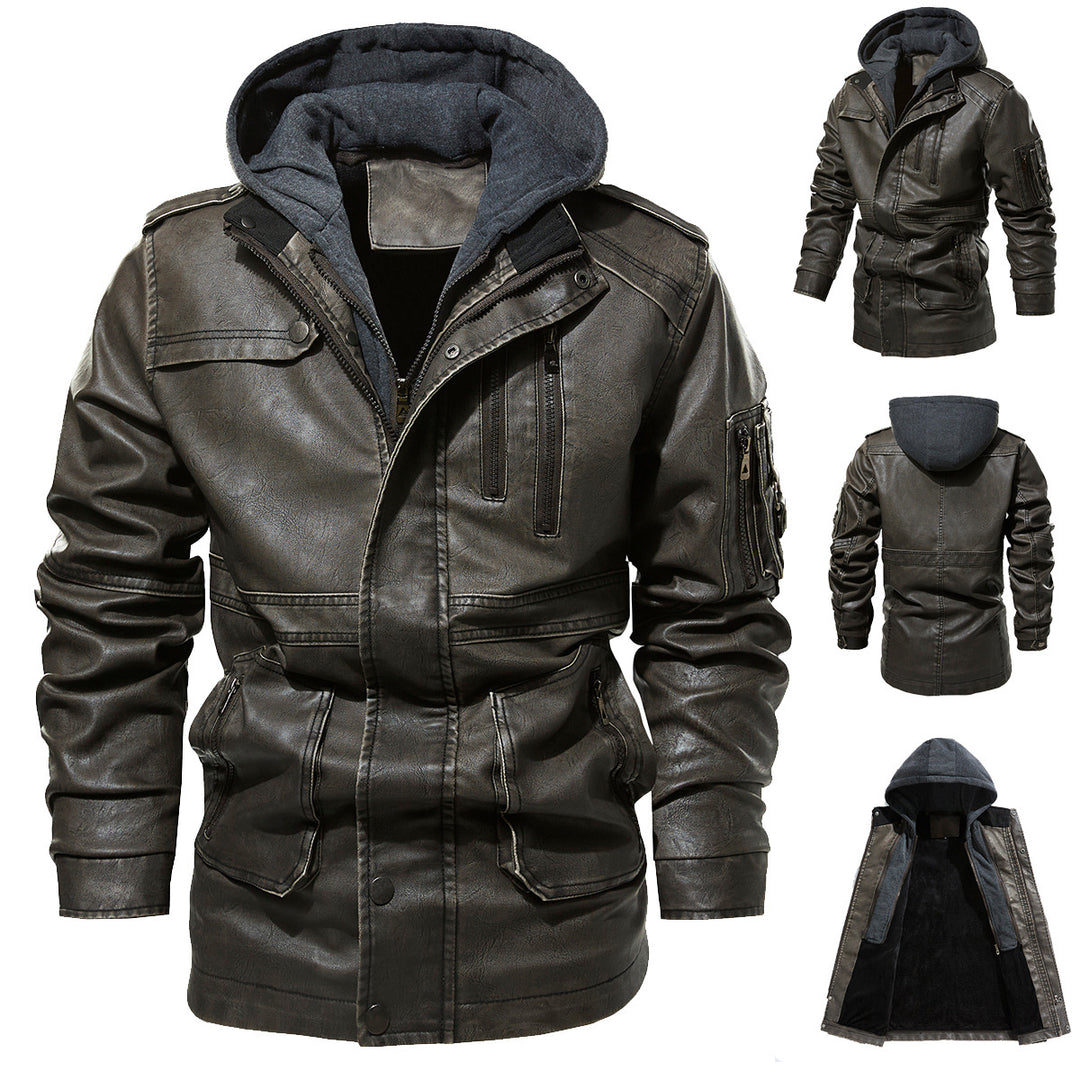 Herren Kunstlederjacke mit versteckter Kapuze Echoarchiv
